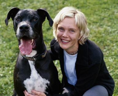 woman with black great dane